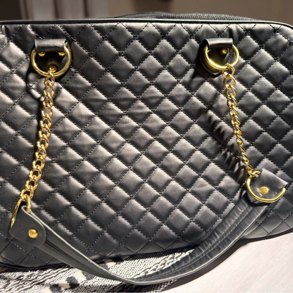 Black Quilted Dog Bag/Carrier with Gold Hardware! New!